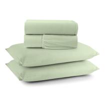 Jogo Cama Lençol Sereno Casal Em Malha Algodão 4 Peças Verde