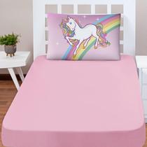 Jogo Cama Lençol Shine Solteiro Microfibra 180 Fios 2 Peças - Unicórnio Rosa