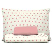 Jogo Cama Lençol Solteirao Malha Soft Poa Rosa