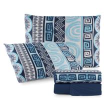 Jogo Cama Lençol Sonnet Casal Padrão Malha Estampada 100% Algodão 4 Peças - Geométrico - Azul Marinho