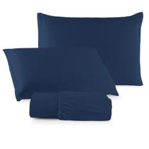 Jogo Cama Lençol Sonnet King Malha Lisa 100% Algodão Macio 3 Peças - Azul Marinho