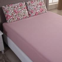 Jogo Cama Lençol Sonnet Queen Malha Estampada 100% Algodão 3 Peças - Flores - Rosê