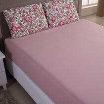 Jogo Cama Lençol Sonnet Queen Malha Estampada 100% Algodão 3 Peças - Flores - Rosê