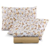 Jogo Cama Lençol Sonnet Queen Malha Estampada 100% Algodão 4 Peças - Borboleta - Mostarda