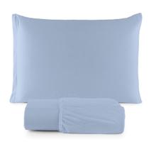Jogo Cama Lençol Sonnet Solteiro Malha Lisa 100% Algodão Macio 2 Peças - Azul Claro