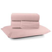 Jogo Cama Lençol Sonnet Solteiro Malha Lisa 100% Algodão Macio 3 Peças - Rosê