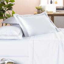 Jogo Cama Lençol Trivio Queen 400 Fios Bordado Fronhas Aba Americana 4 Peças Branco
