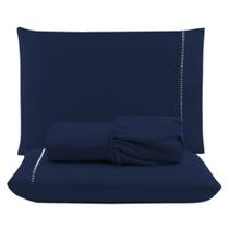 Jogo Cama Lençol Unique Casal Padrão Micro Percal 400 Fios Ponto Palito 3 Peças - Azul Marinho