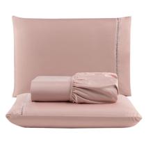 Jogo Cama Lençol Unique Casal Padrão Micro Percal 400 Fios Ponto Palito 3 Peças - Rosê