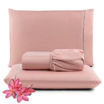 Jogo Cama Lençol Unique King 400 Fios Ponto Palito 3 Peças - Rosê