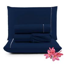 Jogo Cama Lençol Unique King 400 Fios Ponto Palito 4 Peças - Azul Marinho Jogo Cama Lençol Unique King 400 Fios Ponto Palito 4 Peças - Azul Marinho