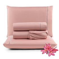 Jogo Cama Lençol Unique King 400 Fios Ponto Palito 4 Peças - Rosê