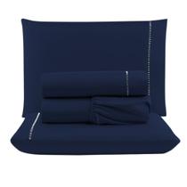 Jogo Cama Lençol Unique King Micro Percal 400 Fios Ponto Palito 4 Peças - Azul Marinho Jogo Cama Lençol Unique King Micro Percal 400 Fios Ponto Palito 4 Peças - Azul Marinho