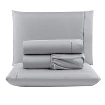 Jogo Cama Lençol Unique King Micro Percal 400 Fios Ponto Palito 4 Peças - Cinza