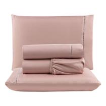 Jogo Cama Lençol Unique King Micro Percal 400 Fios Ponto Palito 4 Peças - Rosê