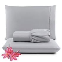 Jogo Cama Lençol Unique Queen 400 Fios Ponto Palito 3 Peças - Cinza