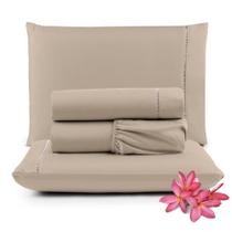Jogo Cama Lençol Unique Queen 400 Fios Ponto Palito 4 Peças - Avelã