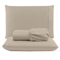 Jogo Cama Lençol Unique Queen Micro Percal 400 Fios Ponto Palito 3 Peças - Avelã