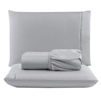 Jogo Cama Lençol Unique Queen Micro Percal 400 Fios Ponto Palito 3 Peças - Cinza