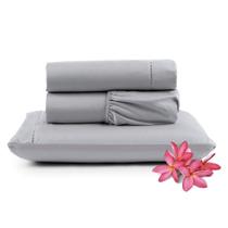 Jogo Cama Lençol Unique Solteiro 400 Fios Ponto Palito 3 Peças - Cinza