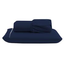 Jogo Cama Lençol Unique Solteiro Micro Percal 400 Fios Ponto Palito 2 Peças - Azul Marinho