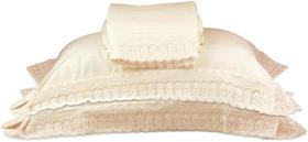 Jogo Cama Queen 300 Fios Cristal Renda Renascença Perola Jogo Cama Queen 300 Fios Cristal Renda Renascença Perola