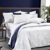 Jogo Cama Queen Stripe Cetim 260 Fios Toque de Seda Fio Penteado 4Pçs