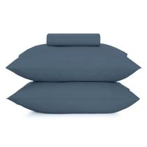 Jogo Cama Simples Altenburg 3pc Liso Toque Acetinado Azul Dimensão