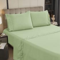 Jogo Cama Solteiro 3 Pçs Bordado Percal 400 Fios Extra Macio Cor:Verde