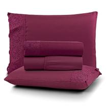 Jogo Cama Solteiro Cherry Bordado Inglês 3pç 100% Poliéster - Bordo Jogo Cama Solteiro Cherry Bordado Inglês 3pç 100% Poliéster - Bordo