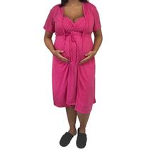 Jogo Camisola de Alcinha Gestante e Maternidade com Robe - Linda Gestante