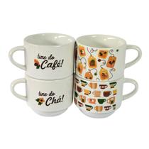 Jogo Caneca de Porcelana pequena para Chá e Café Kit 4 Pç 200ml