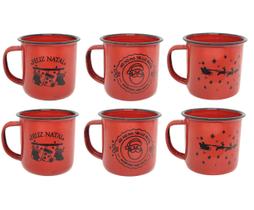 Jogo Caneca Esmaltada Ágata Vermelho Decor Natal 150ml 6 Unidades - Magizi - Yangzi