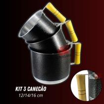 Jogo canecão 12/14/16 cm leiteira fervedor 3 unidades multiuso aluminio preto