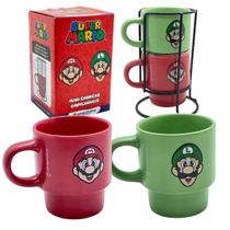 Jogo Canecas Super Mario Bros e Luigi Empilhaveis Presente Gamer Geek 150ml Ceramica