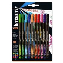 Jogo Caneta BIC Intensity Ponta EXTRA Fina 0,4MM C/ 10 Cores Tinta Colorida Exterior Preto