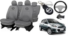 Jogo Capa Banco March 09-14 Cinza + Chaveiro e Volante Jogo Capa Banco March 09-14 Cinza + Chaveiro e Volante