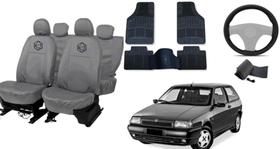 Jogo capa couro cinza + tapete + volante antiderrapante
