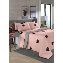 Jogo Capa de Edredom Rosa Coração Queen 3 Peças - 1 capa de edredom 2 fronhas estampadas