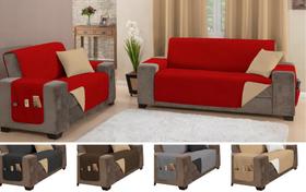 Jogo capa de sofá impermeavel ultrassonico padrão 2 e 3 lugares vermelho e caqui