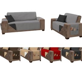Jogo capa sofá protetor impermeavel ultrassonico king 2 e3 lugares cinza e preto - RG Shops