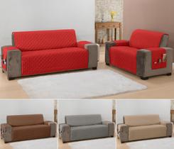 Jogo capa sofá protetor padrão matelado 2 e 3 lugares com bolso lateral vermelho
