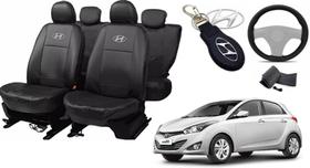 Jogo Capas de Couro Hyundai HB20 2016 + Capa de Volante + Chaveiro Hyundai Jogo Capas de Couro Hyundai HB20 2016 + Capa de Volante + Chaveiro Hyundai