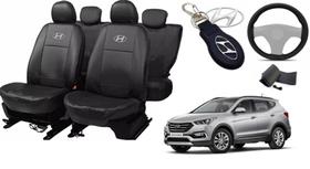 Jogo Capas de Couro Hyundai Santa Fe 2013 + Capa de Volante + Chaveiro Hyundai Jogo Capas de Couro Hyundai Santa Fe 2013 + Capa de Volante + Chaveiro Hyundai