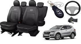 Jogo Capas de Couro Hyundai Santa Fe 2019 + Capa de Volante + Chaveiro Hyundai