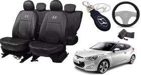 Jogo Capas de Couro Hyundai Veloster 2014 + Capa de Volante + Chaveiro Hyundai - Ferro Tech