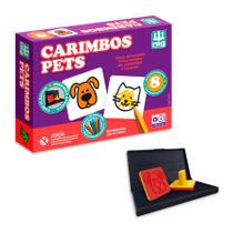 Jogo Carimbos Pets Animais 8 pçs + Giz Cera p/ Colorir - Nig