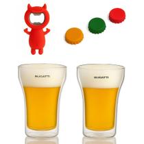 Jogo Cerveja 2 Copos 350ml com 3 Tampas Ajustáveis e Abridor Kit Bar para Cerveja Drink Chopp Presente Gourmet