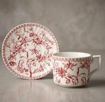 Jogo Chá Hortênsia 8 Peças 220ml Porcelana Bordô Luxo Jogo Chá Hortênsia 8 Peças 220ml Porcelana Bordô Luxo