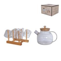 Jogo chaleira 1l com 6 xicaras e suporte em bambu borossilicato herbal hauskraft Jogo chaleira 1l com 6 xicaras e suporte em bambu borossilicato herbal hauskraft